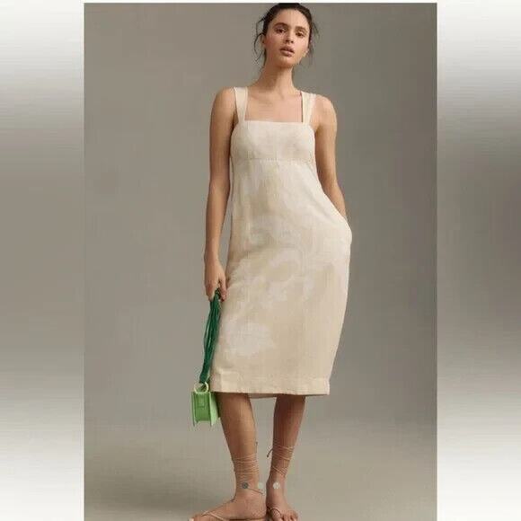 NWT Anthropologie Pilcro Sleeveless Square-Neck Linen Midi Dress Size L #NC415 - Picture 1 of 11